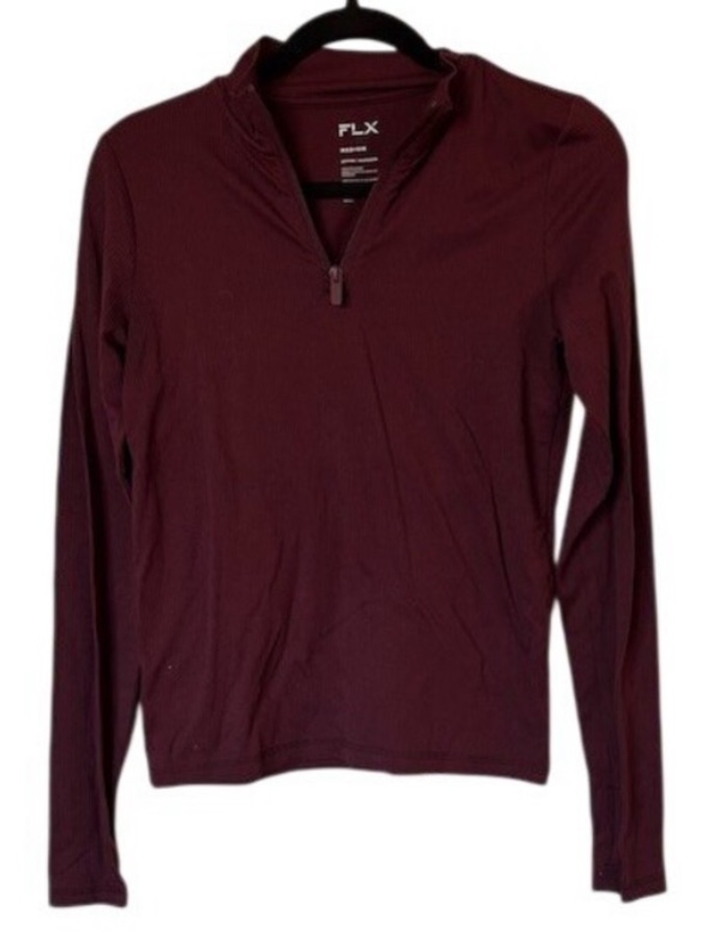 FLX 1/4 Zip Pullover Top Womens M Burgundy Ribbed Stretch Athletic